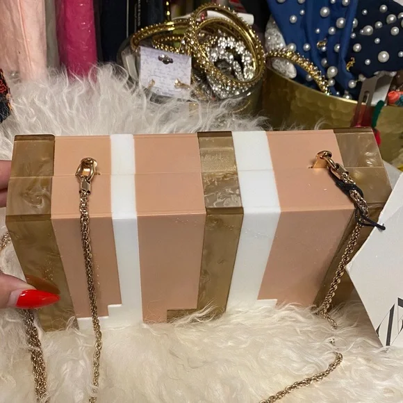 ZARA Multicolor Geometric Clutch with Gold Chain NWT! - Picture 4 of 9